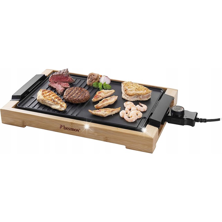 Bestron asztali grill, bambusz házzal, 47x26cm, fekete