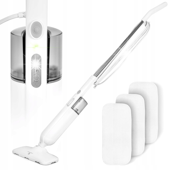 Mop electric cu abur Duronic STM11, 1100 W, 300 ml, alb, 118x27x14 cm, set cu 3 lavete reutilizabile