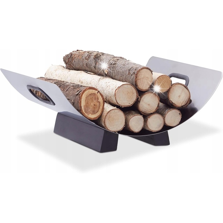 Cos pentru lemne de foc Relaxdays, metalic, design modern, argintiu, 16x41x33cm