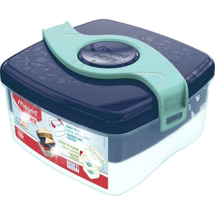 Cutie alimentara Maped, 1400ml, granat si turcoaz, 18x13x6cm, cu compartiment detasabil