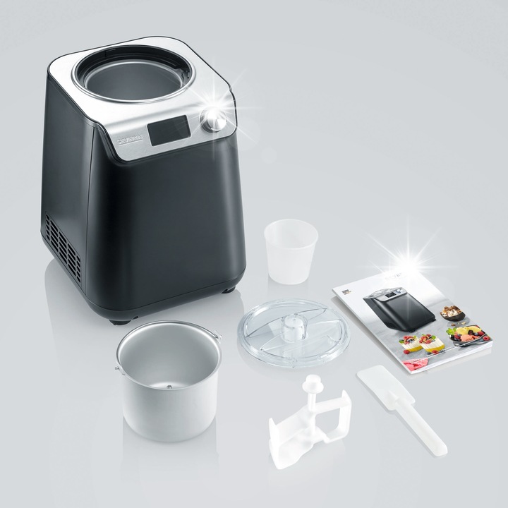 Severin EZ 7407, aparat compact pentru inghetata si iaurt, 2 in 1, negru, 1.2L