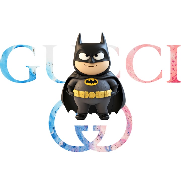 Sticker Adeziv Cu Batman, Cu Textul "Gucci" - Design 1, cu Margini Albe, PVC Vinyl 50CM