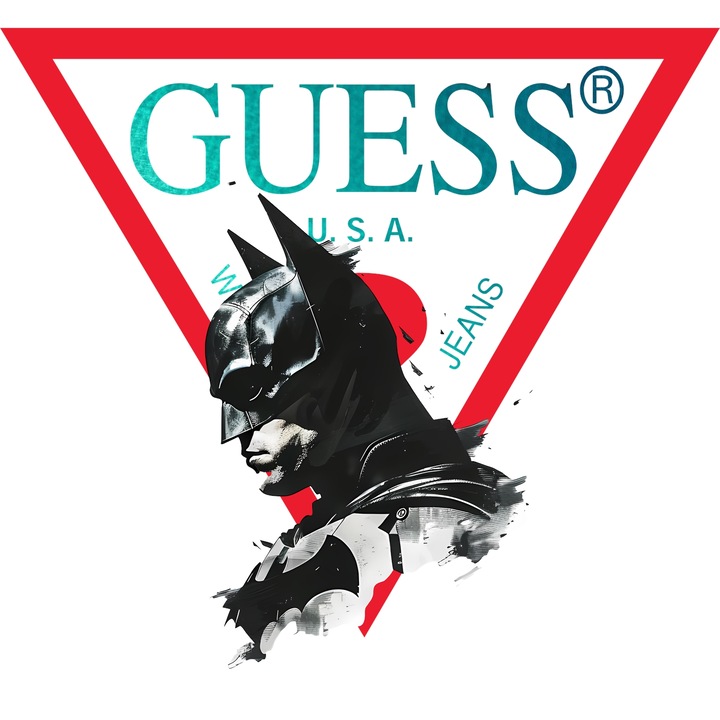 Sticker Adeziv Cu Batman, Cu Textul "Guess" - Design 2, cu Margini Albe, PVC Vinyl 50CM