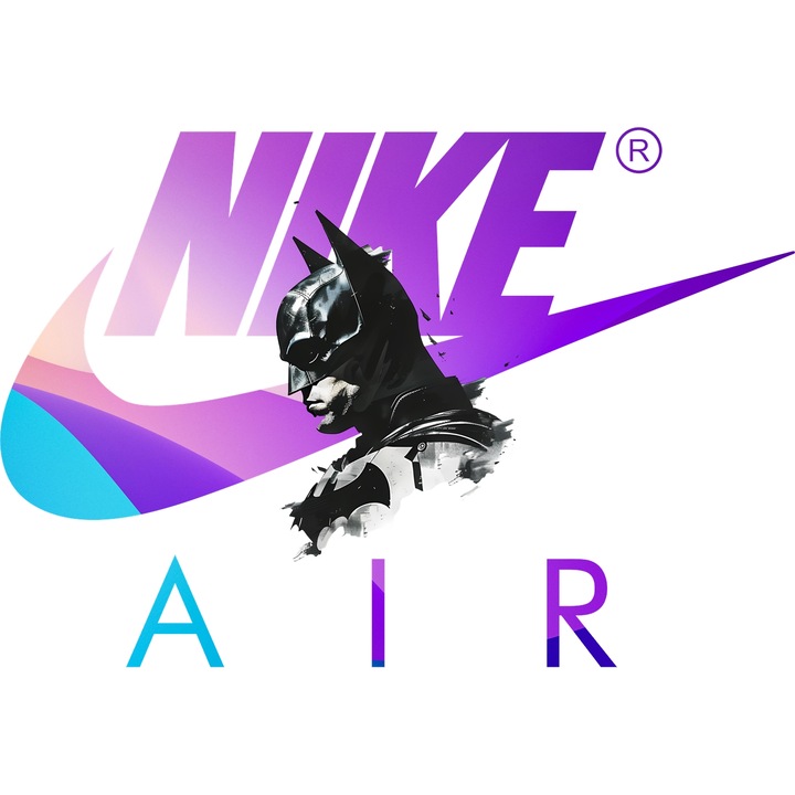 Sticker Adeziv Cu Batman, Cu Textul "Nike Air" - Design 2, cu Margini Albe, PVC Vinyl 10CM