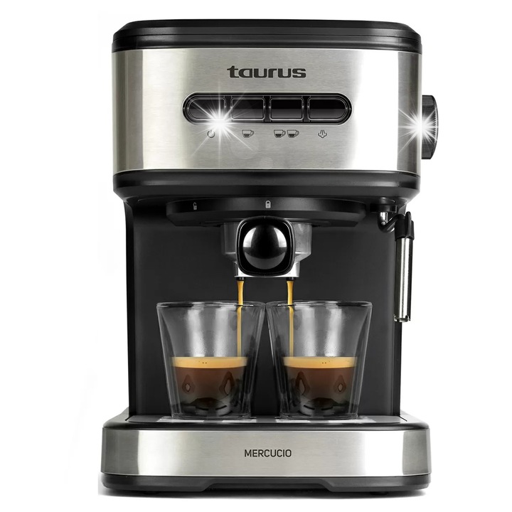 Espressor Taurus Mercucio, 850W, 20 bar, 1.5L, negru/argintiu