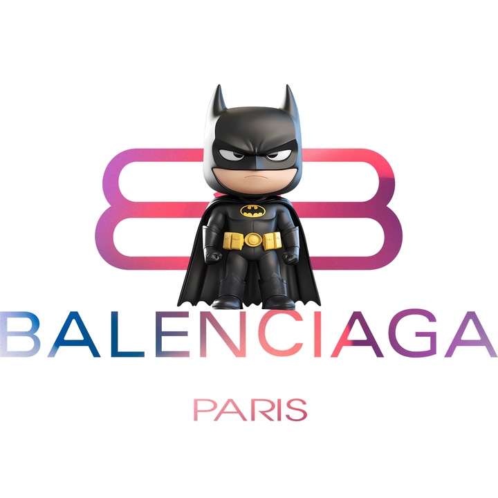 Sticker Adeziv Cu Batman, Cu Textul "Balenciaga Paris" - Design 3, cu Margini Albe, PVC Vinyl 50CM