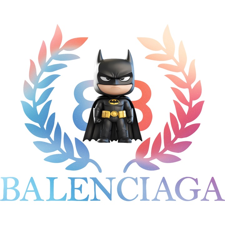 Sticker Adeziv Cu Batman, Cu Textul "Balenciaga" - Design 3, cu Margini Albe, PVC Vinyl 23CM