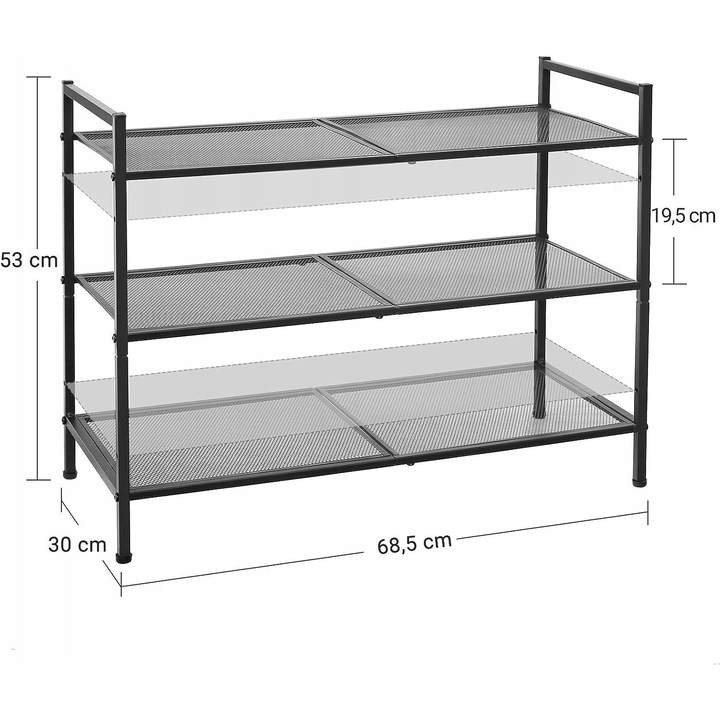 Cipőtartó állvány, Songmics, fém, fekete, 68,5x30x53cm