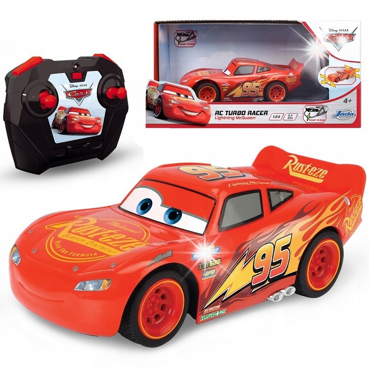 Masinuta RC Zygzak McQueen, Dickie Toys, 1:24, rosie, cu pilot si incarcare USB