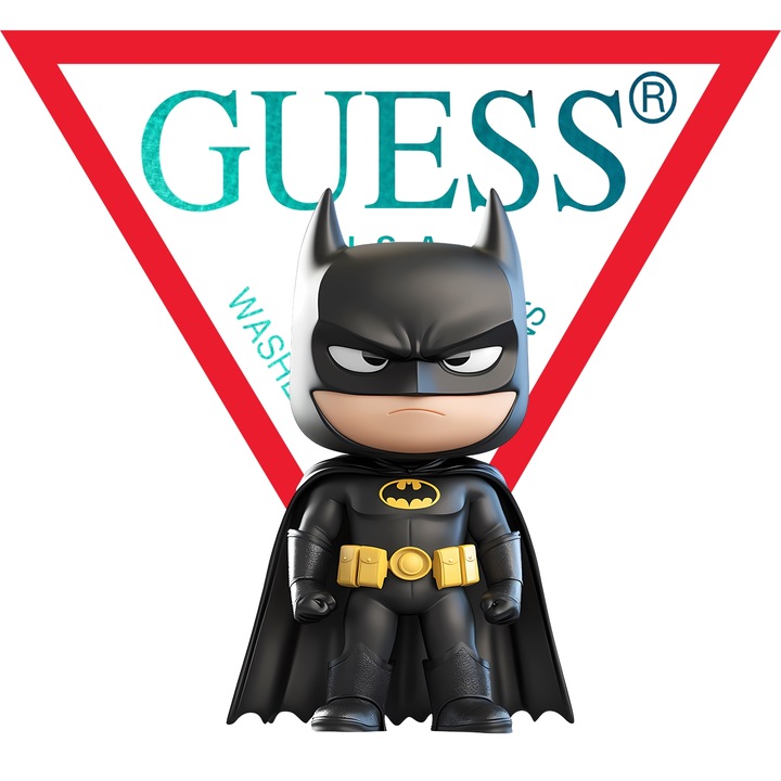Sticker Adeziv Cu Batman, Cu Textul "Guess" - Design 3, cu Margini Albe, PVC Vinyl 50CM