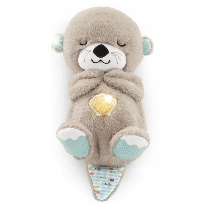 Jucarie de linistire Fisher-Price, Vidra, plusata, gri, pentru nou-nascuti