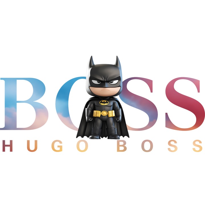 Sticker Adeziv Cu Batman, Cu Textul "Hugo Boss" - Design 3, cu Margini Albe, PVC Vinyl 10CM