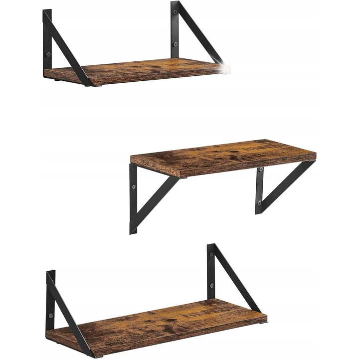 Set 3 rafturi suspendate, Songmics, vintage maro, 15x40x12cm, 15x35x12cm, 15x30x12cm