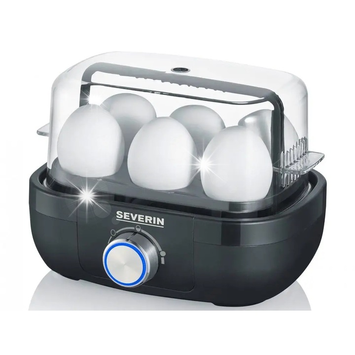 Уред за варене на яйца Severin, 6 яйца, електронен контрол, черен, 19x15x13.6см