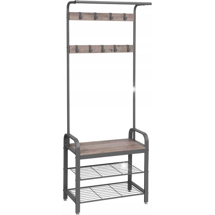 Suport pentru haine Vasagle, cu 2 polite pentru incaltaminte, gri vintage, 72x33,7x183cm