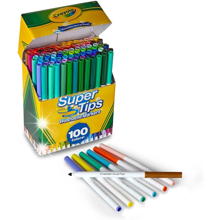 Set 100 markere zmywalne Crayola, culori intense, 14,6x18x8,6cm