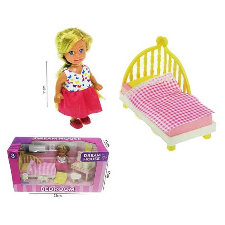 Papusa 11cm set dormitor HLR36, multicolor