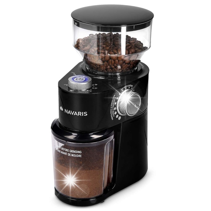 Електрическа мелачка за кафе Navaris, 200W, 18 степени на смилане, неръждаема стомана, 20,7x13,5x29,6см