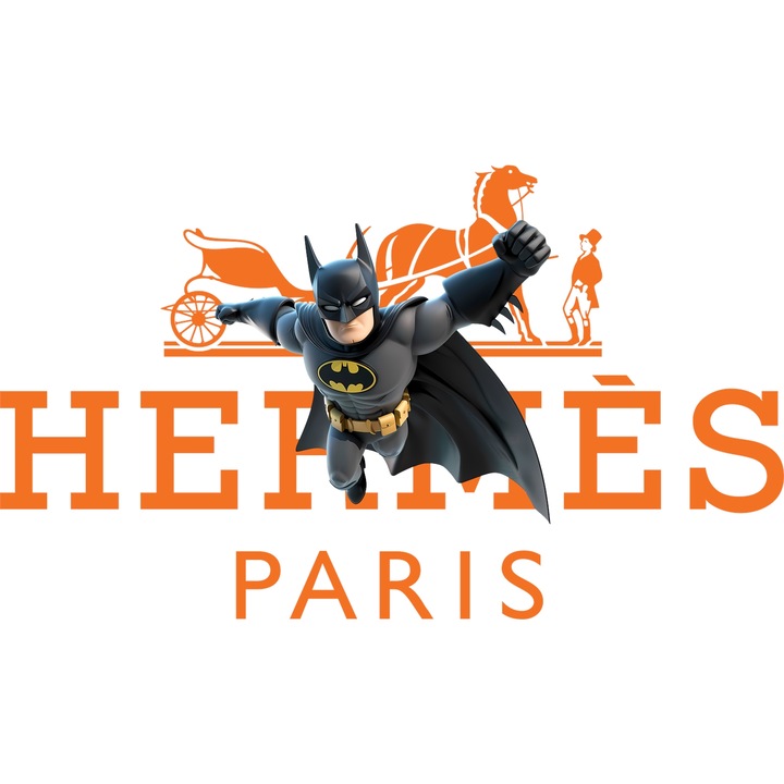 Sticker Adeziv Cu Batman, Cu Textul "Hermes Paris" - Design 5, cu Margini Albe, PVC Vinyl 23CM