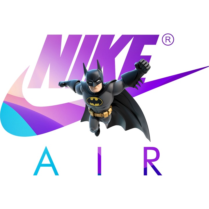 Sticker Adeziv Cu Batman, Cu Textul "Nike Air" - Design 5, cu Margini Albe, PVC Vinyl 15CM