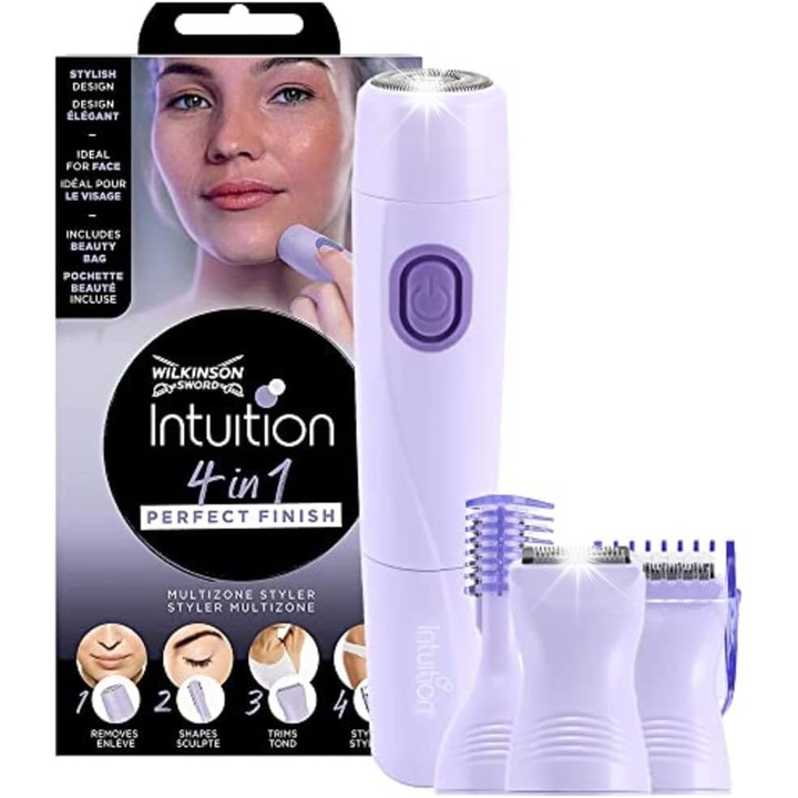 Aparat de ras Wilkinson Intuition Perfect Finish 4in1, set cu 4 capete, violet, dimensiuni variate