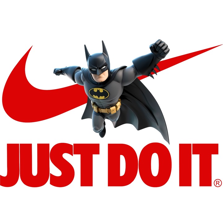 Sticker Adeziv Cu Batman, Cu Textul "Nike Just Do It" - Design 5, cu Margini Albe, PVC Vinyl 10CM