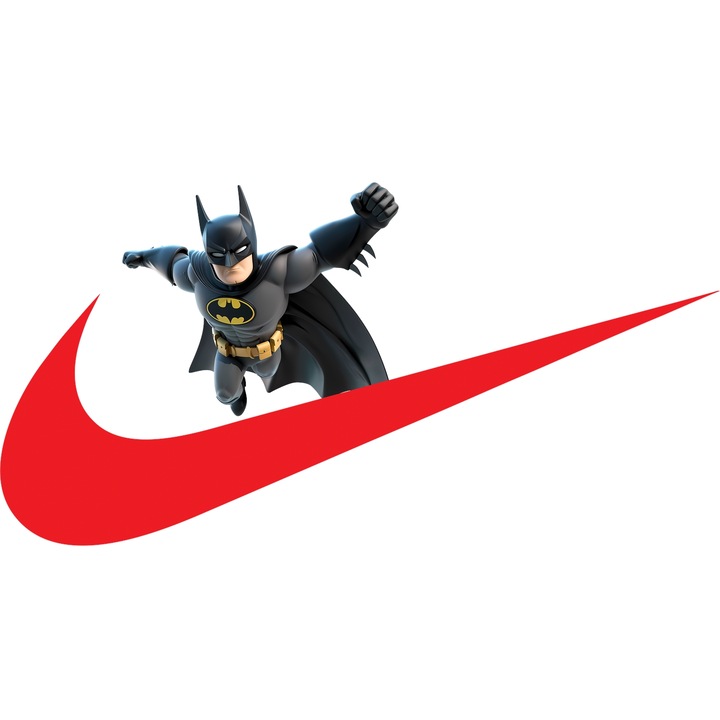 Sticker Adeziv Cu Batman, Cu Textul "Nike" - Design 5, cu Margini Albe, PVC Vinyl 23CM
