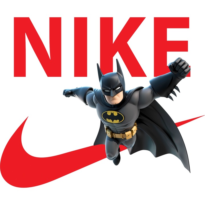 Sticker Adeziv Cu Batman, Cu Textul "Nike" - Design 5, cu Margini Albe, PVC Vinyl 10CM