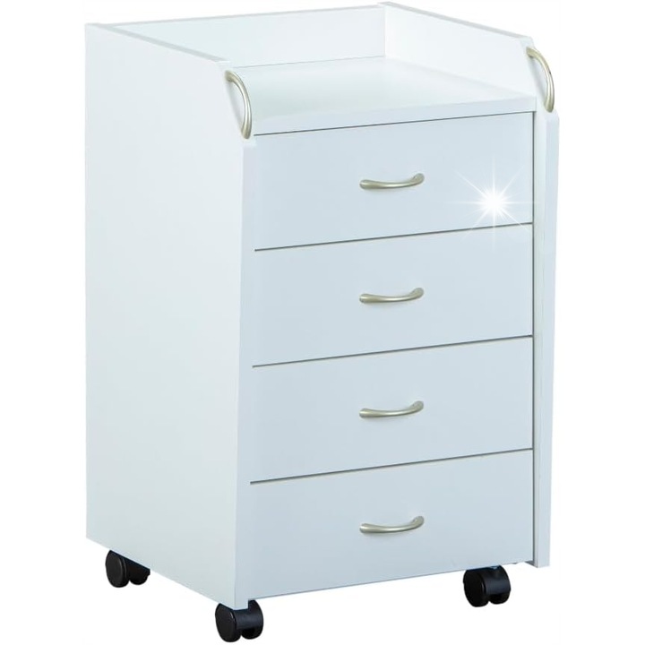 Noptiera mobila cu 4 sertare, Inter Link, alb, 40x66x36cm