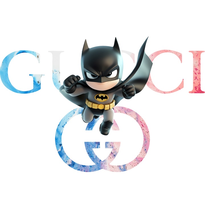 Sticker Adeziv Cu Batman, Cu Textul "Gucci" - Design 6, cu Margini Albe, PVC Vinyl 60CM