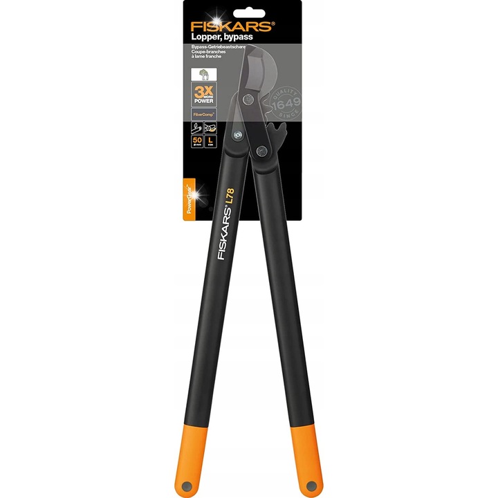 Fiskars PowerGear II kerti ágvágó, 70x18cm, fekete, max. 5cm-es ágakhoz