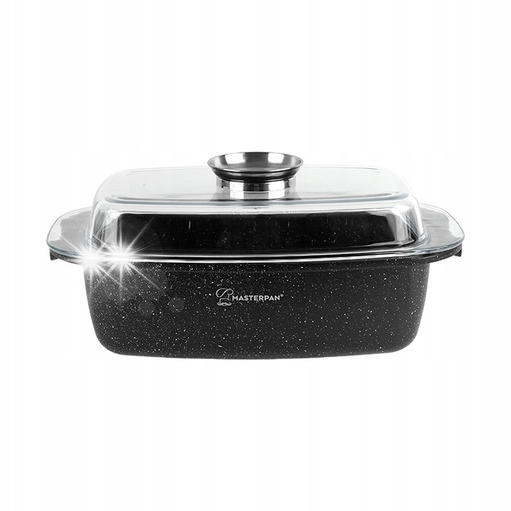 Тава за печене Masterpan 32см, 5.5Л, алуминиева, черна, със стъклен капак