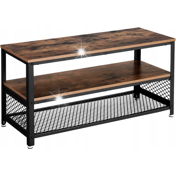 Stolik RTV Vasagle, metalic negru mat, lemn rustic, 100x40x52cm