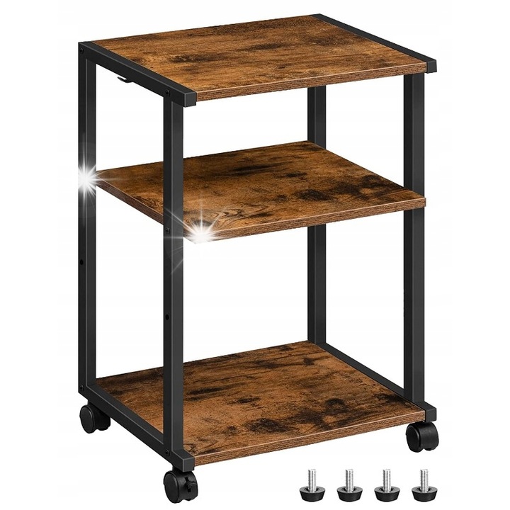 Masuta Hoobro, 3 niveluri, 42x28x64cm, maro, cu rotite blocate