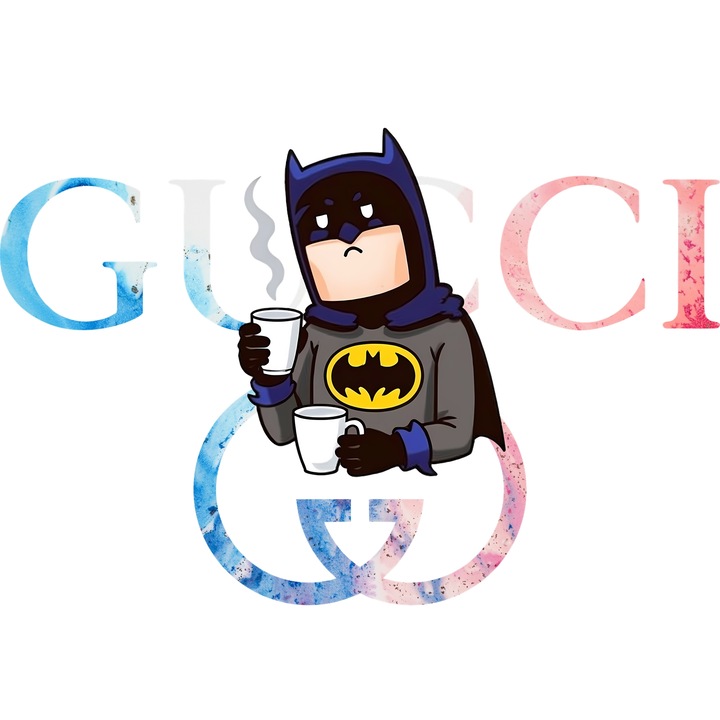 Sticker Adeziv Cu Batman, Cu Textul "Gucci" - Design 7, cu Margini Albe, PVC Vinyl 40CM
