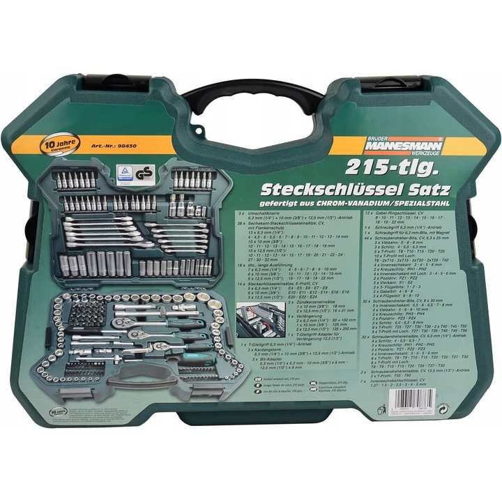 Set de chei tubulare, 215 elemente, Bruder Mannesmann, gratar cu 3 dimensiuni, valiza de depozitare, multicolor