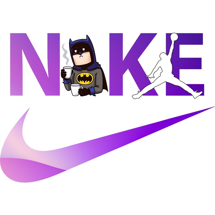 Sticker Adeziv Cu Batman, Cu Textul "Nike Jordan" - Design 7, cu Margini Albe, PVC Vinyl 10CM