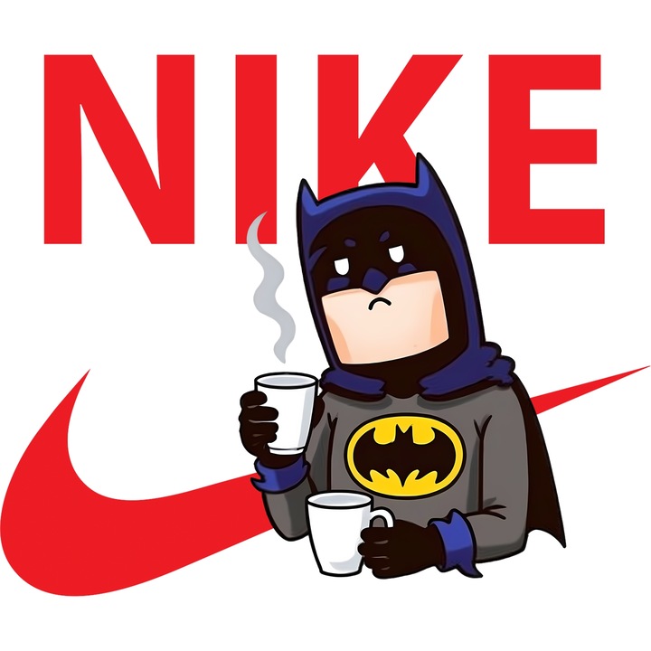 Sticker Adeziv Cu Batman, Cu Textul "Nike" - Design 7, cu Margini Albe, PVC Vinyl 10CM