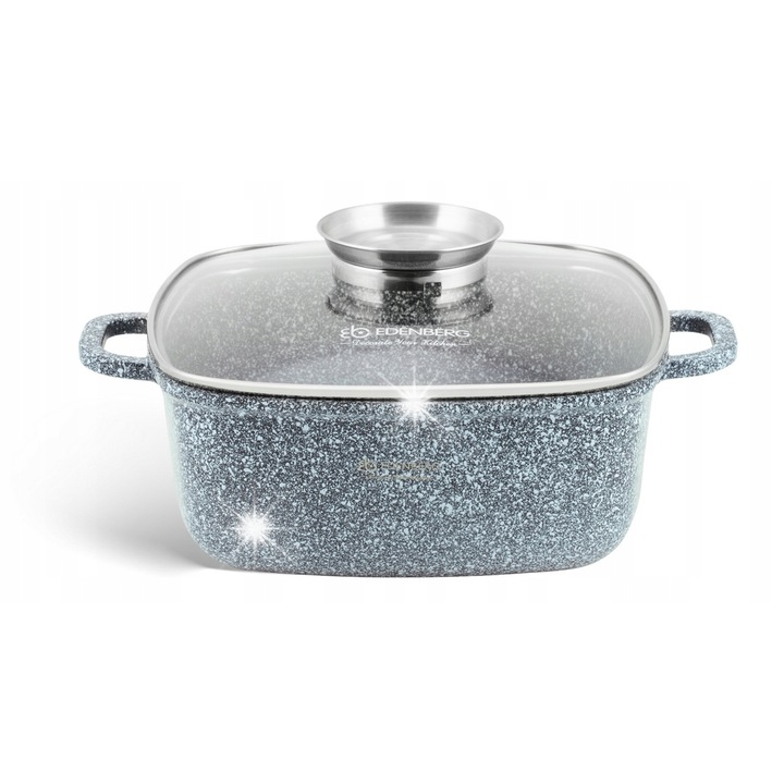 Edenberg EB-8002 márvány edény, 4,4L, 24x24cm, üvegfedő, tapadásmentes