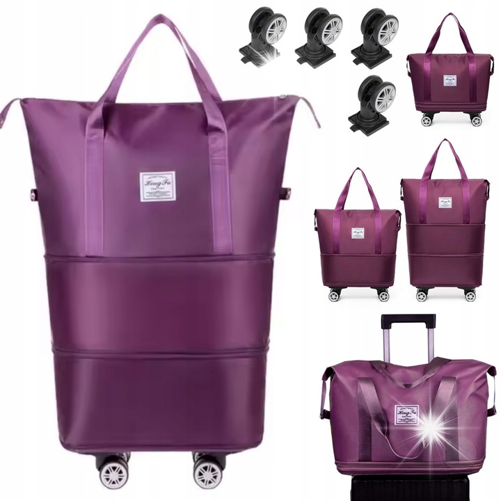 DKM utazótáska, nagy, összecsukható, 4 kerékkel, vízálló, 40x20x70cm