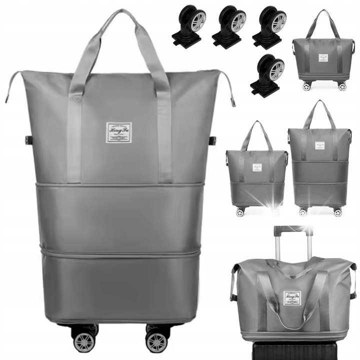 DKM utazótáska, nagy, összecsukható, 4 kerékkel, vízálló, 40x20x70cm