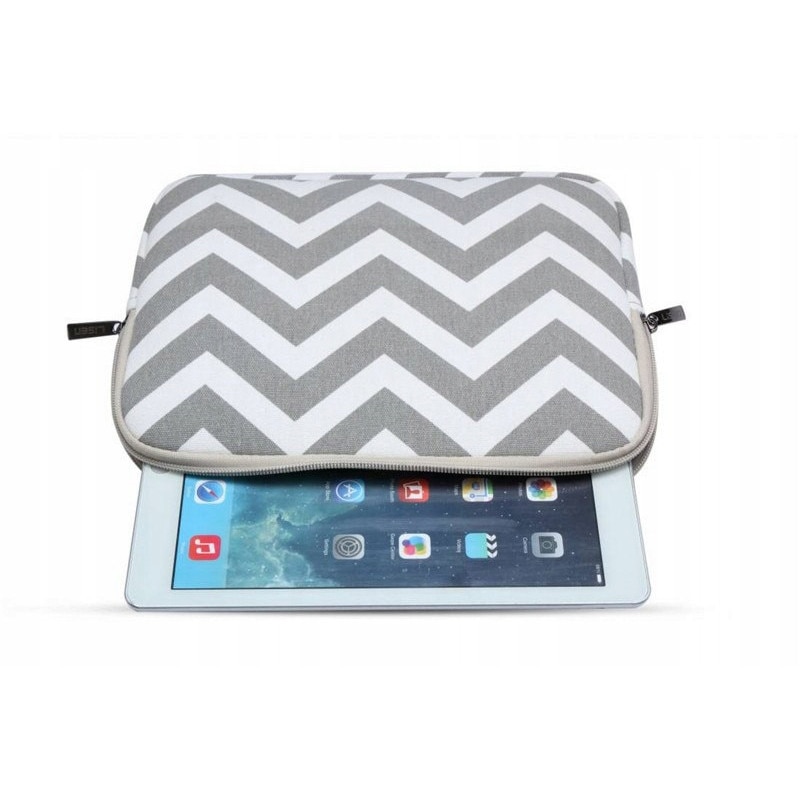 Husa laptop / etui DKM universala pentru 12,5-13,5 inch, textil cu interior din plus, rezistenta la apa si la zgarieturi, gri/alb, 33.5x23.5x1.5 cm
