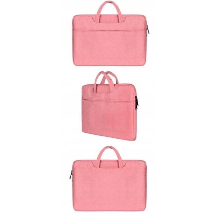 DKM, Husa laptop textil cu captuseala plus si spuma densa, rezistenta la apa, cu dublu fermoar si buzunare laterale, pentru 13,3 inch, Roz, 34x24x1.7 cm