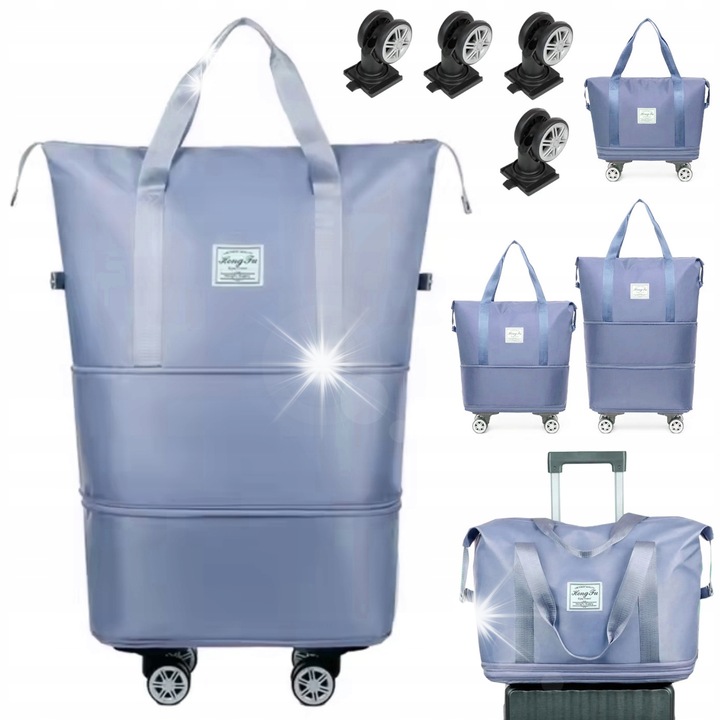 DKM utazótáska, nagy, összecsukható, 4 kerékkel, vízálló, 40x20x70cm