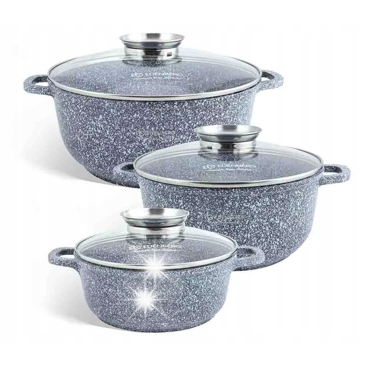 Edenberg edénykészlet, 6 részes, márvány, 2.3L, 4.5L, 6.8L, üvegfedővel