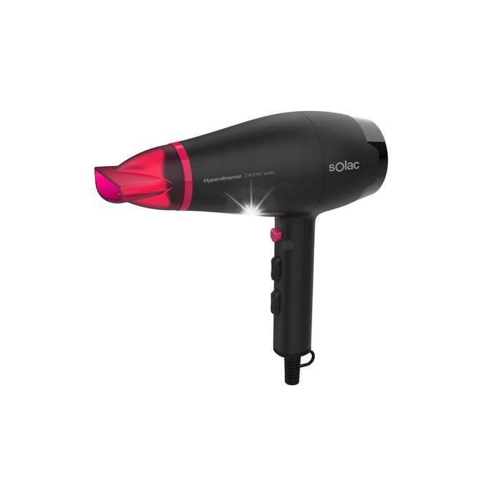 Сешоар Solac Hyperdinamic 2400W, 3 температури, 2 мощности, с дифузер и концентратор, черен