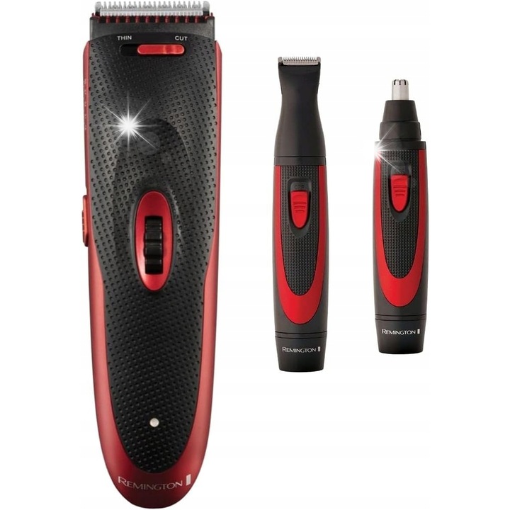 Комплект за подстригване с тримери Remington, 2 гребена, рязане 3-30 мм, захранване от мрежа/акумулатор, ергономичен, черен/червен