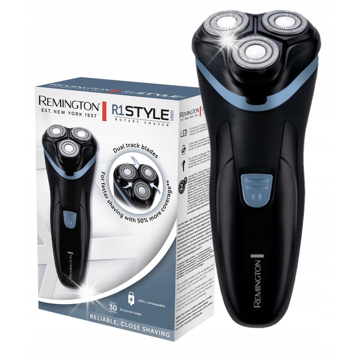 Aparat de ras electric Remington, rotativ, acumulator, 30 minute autonomie, negru