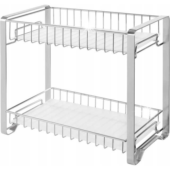 Raft pentru condimente, Songmics, metal, 2 niveluri, argintiu, 31x16x25,7cm