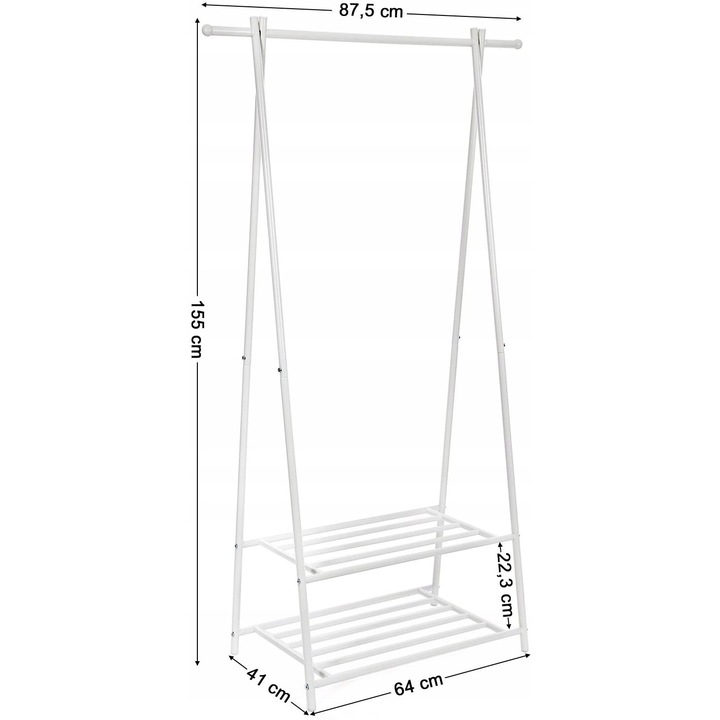 Suport pe podea pentru haine Songmics, crem si alb, 87,5x155x41cm, capacitate maxima 20kg, usor de montat